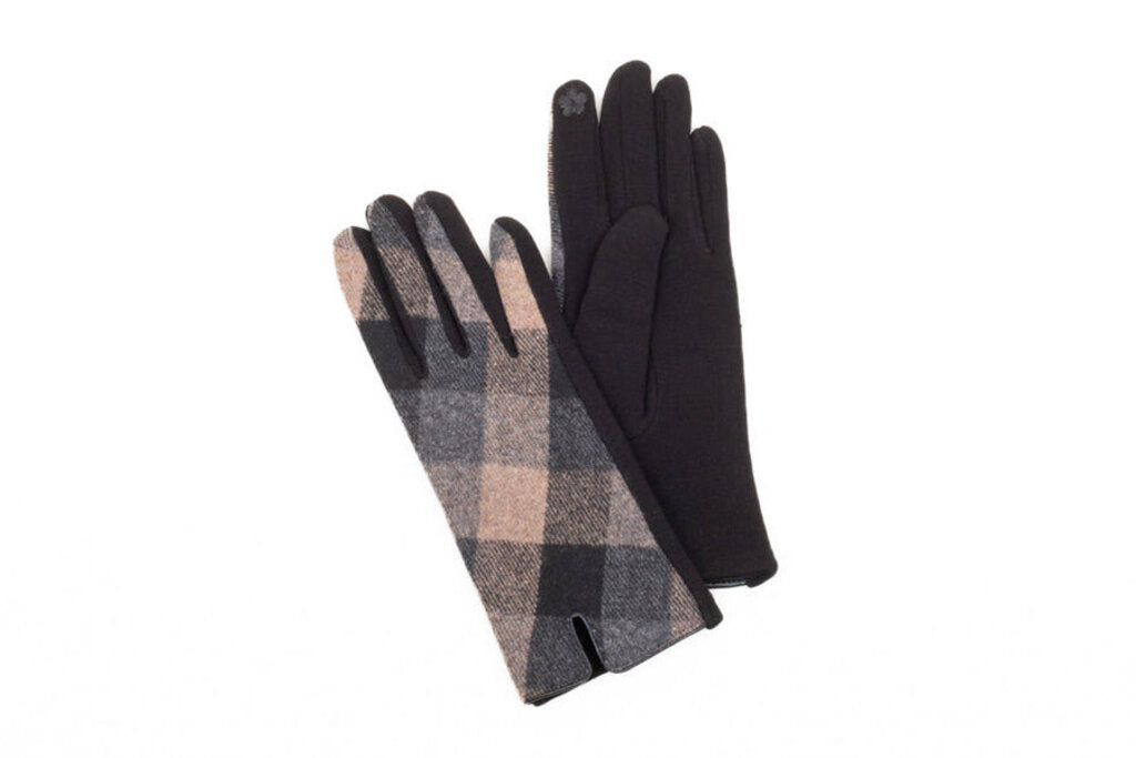 Caracol Black/Brown Check Gloves, Size: Os