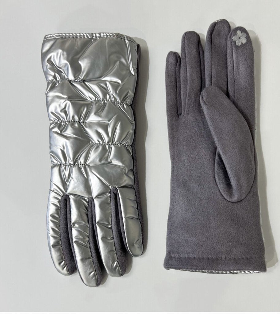 By Chance Metallic Puffer Gloves, Size: Os