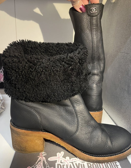 Chanel Shearling Boots, Size: 41