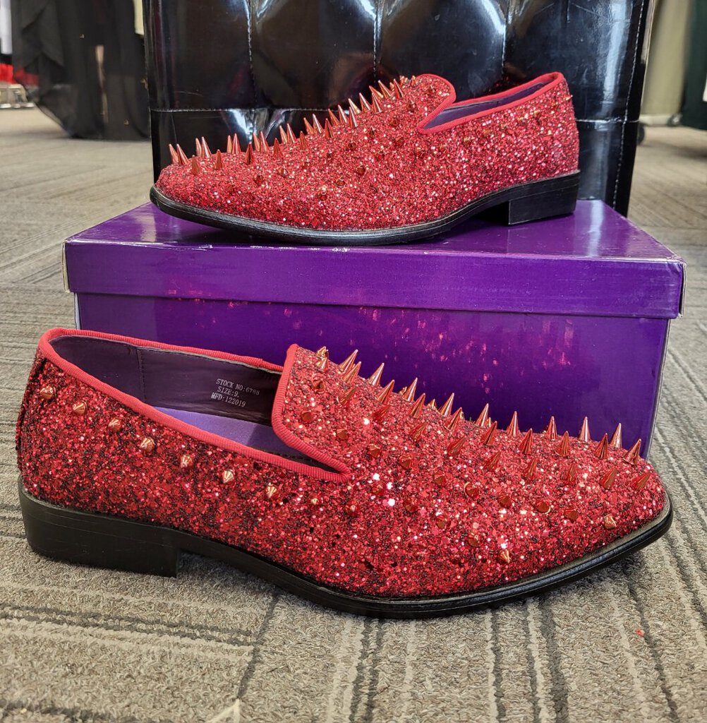 After Midnight Studded Red Sparkle Loafers, Size: M9 L11