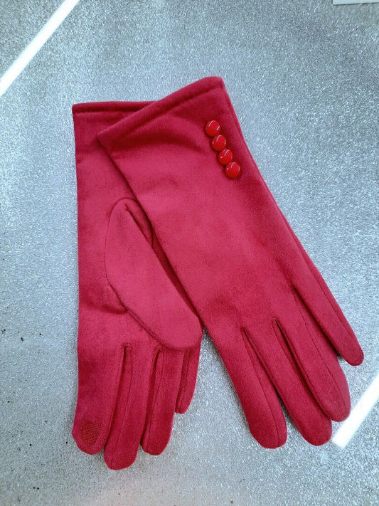 Pink Fuzzy Lined Button Gloves