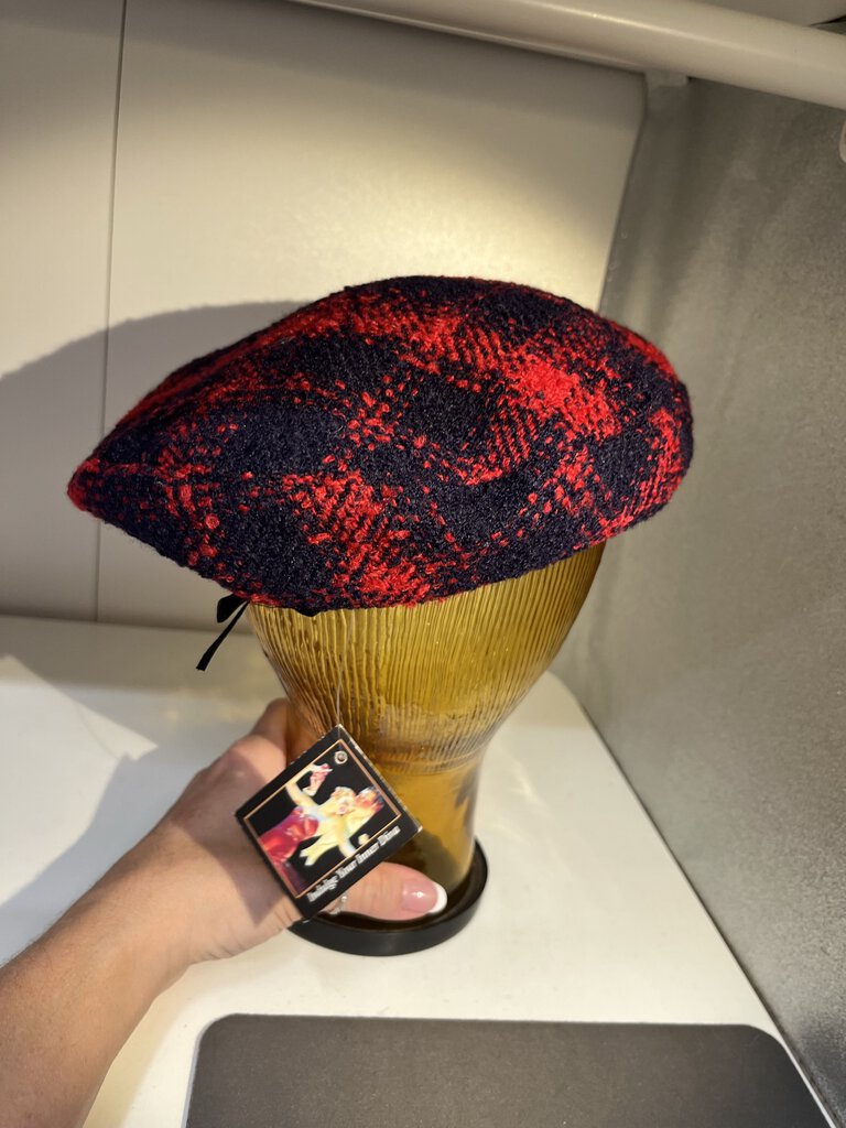 Diva Red & Navy Plaid Beret