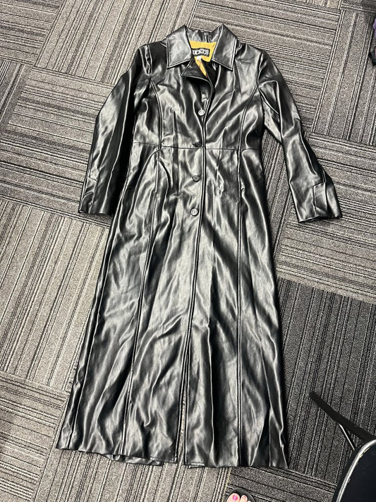 Retro Long Faux Leather Coat - (M)