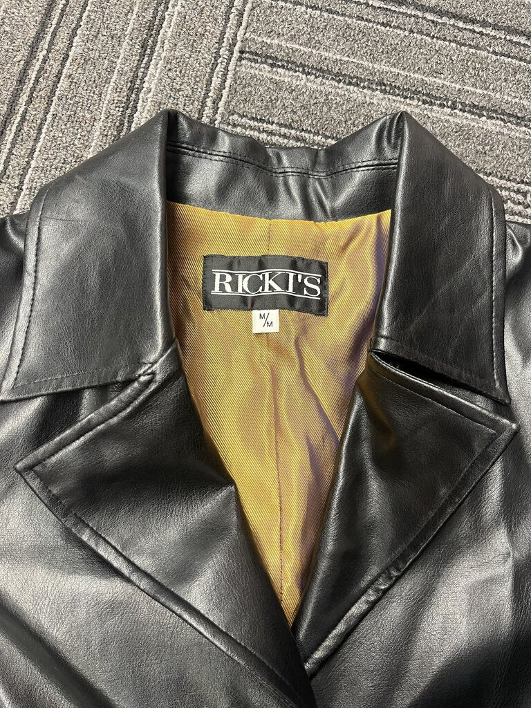 Retro Long Faux Leather Coat - (M)