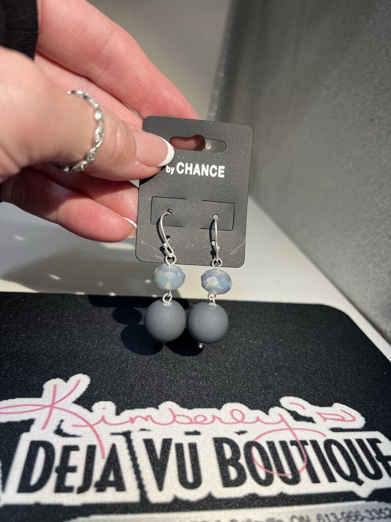 By Chance Grey Beaded Earrings