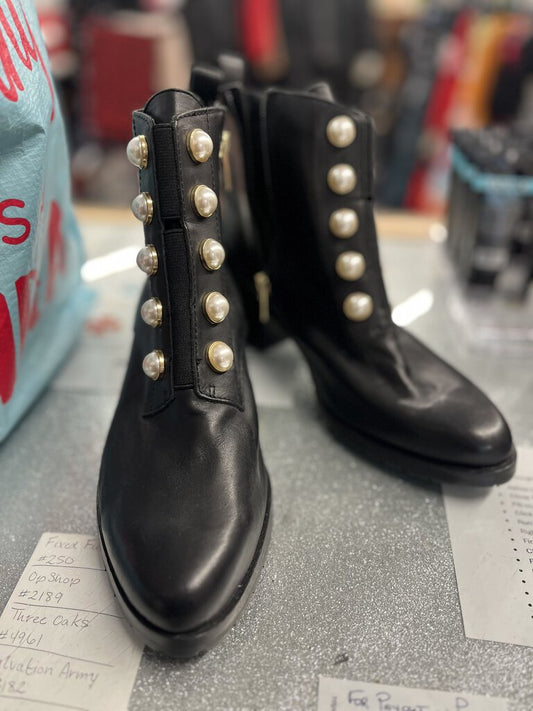 Pearl Leather Boots - Size 10