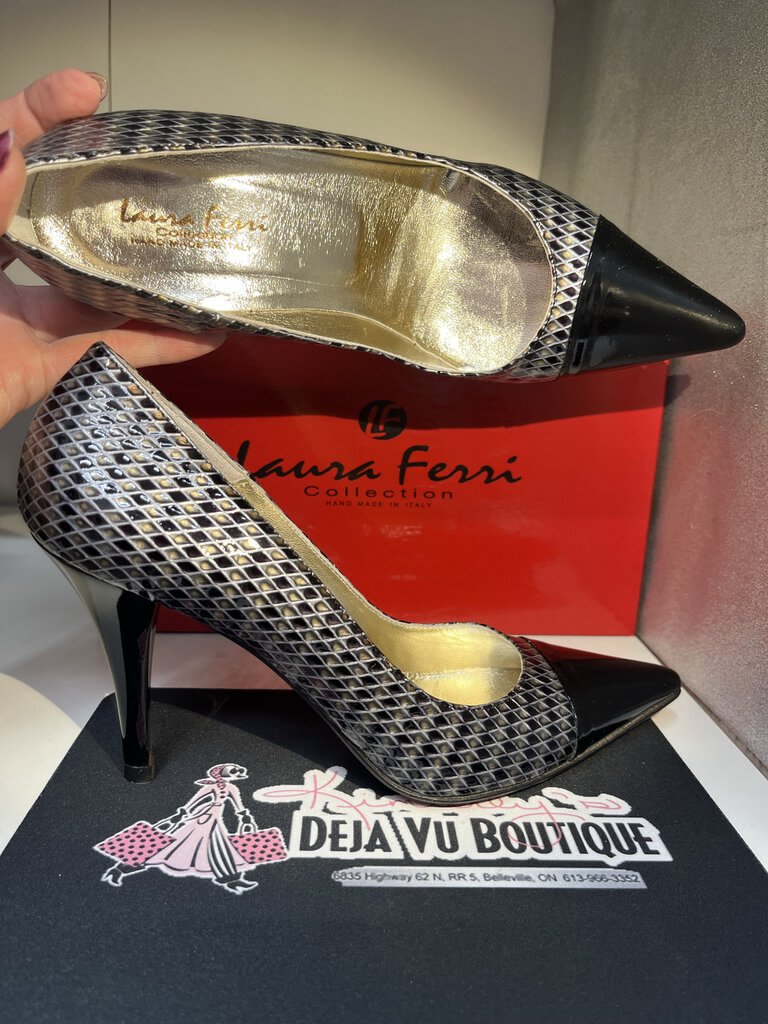 Laura Ferri Leather Diamond Print Heels 38.5